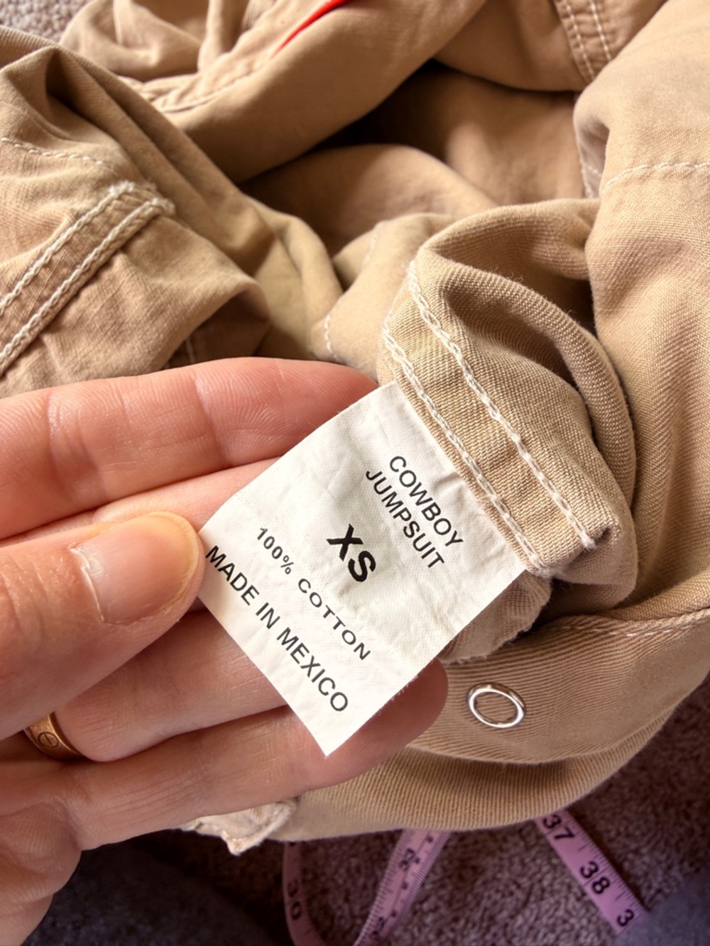 Denimst Cowboy Jumpsuit XS 100% cotton Workwear-Style Tan Utility Jumpsuit mexic - Picture 8 of 16